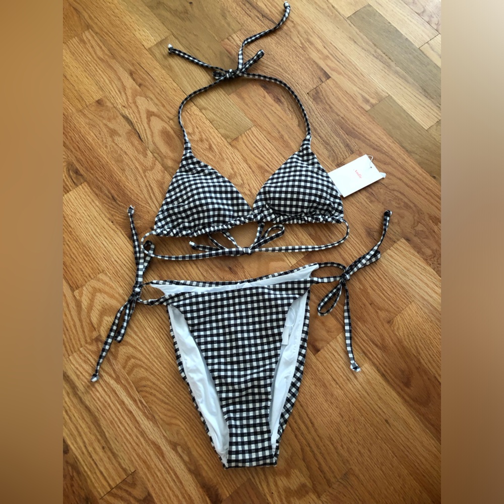 NEW Andie Women Sz Medium Bikini Set 2pc Checkered Black White
